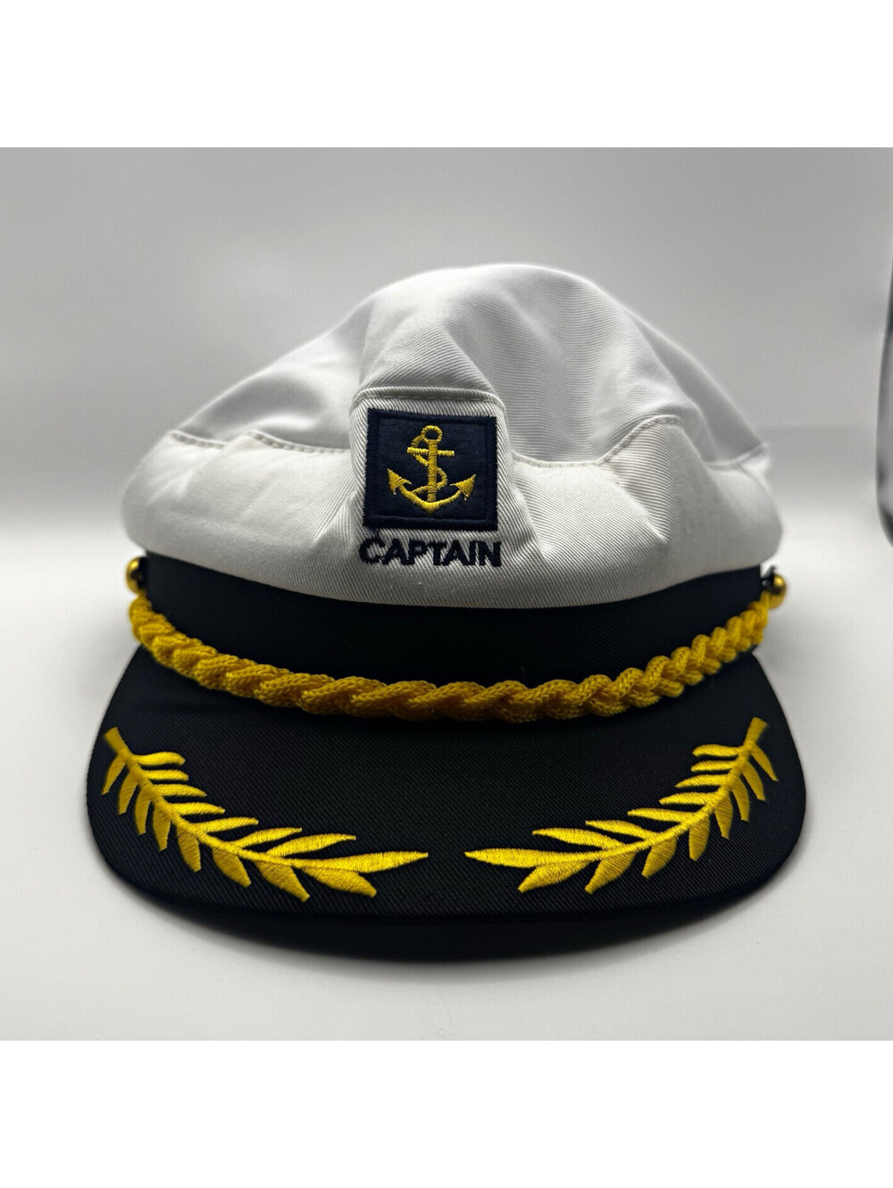 Captain Nautical Costume Cap Hat White/Black/Gold Anchor Patch One Size